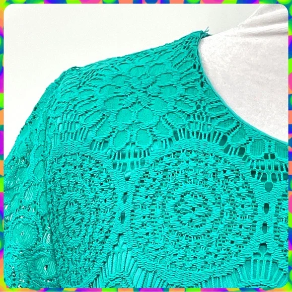 LAUNDRY Spring Green Crochet Lace Floral Medallion Overlay Shift Dress Size 14 - Picture 4 of 13